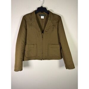 Harve Benard Olive Green Quilted Grid Zip Front Jacket Womens Size 10